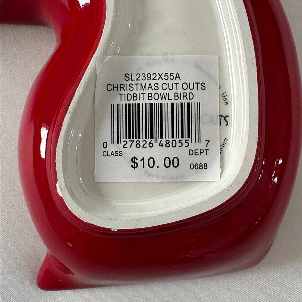 Set of 4 Red Bird-Shaped Ceramic Christmas Holiday Tidbit Dishes